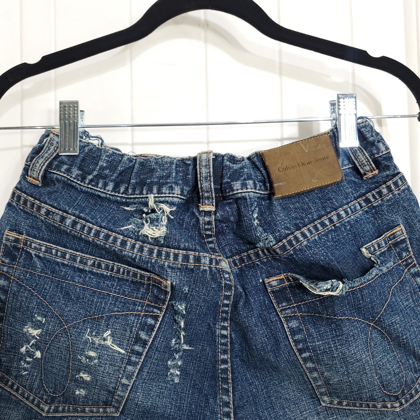 Calvin Klein Shorts Vtg 90s Distressed Destroyed Busted Jean Denim Bermudas Sz 4