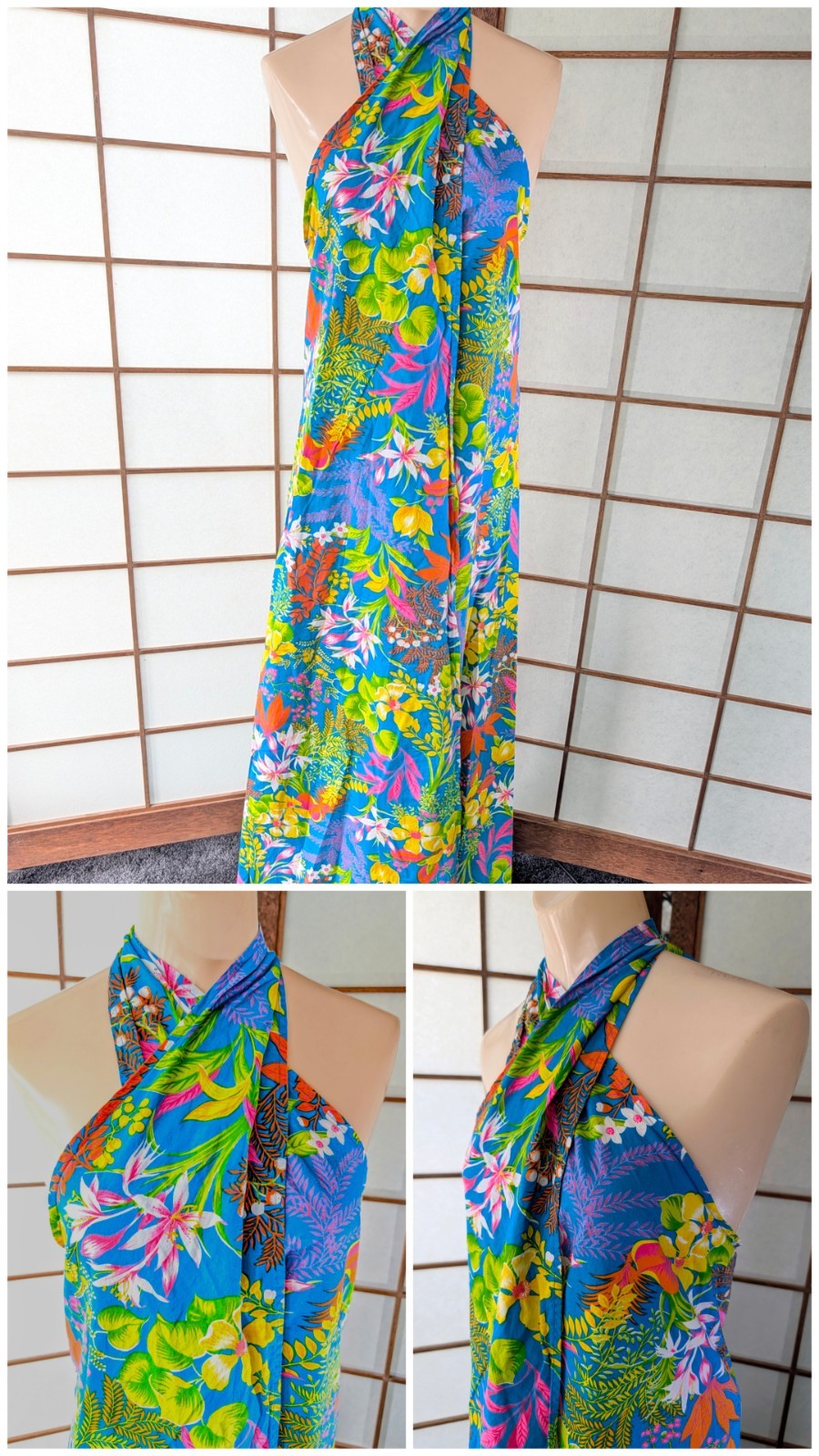 Vintage 70s 80s Made in Hawaii Hawaiian Wrap Sarong Halter Dress XS/S Cotton