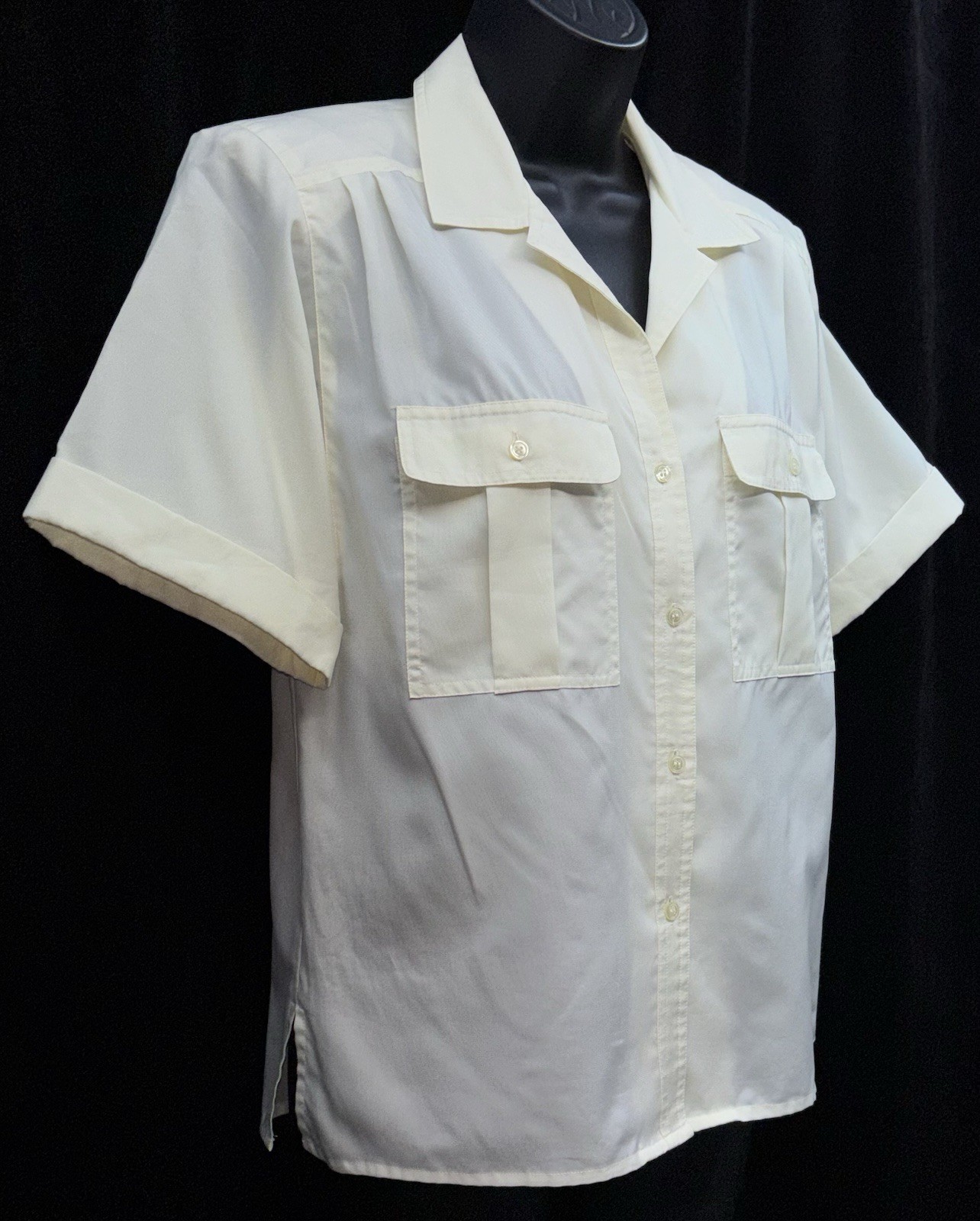 VTG Laura & Jayne Women Size 8 Button Up Short Sleeve Top Yellow Front Pockets