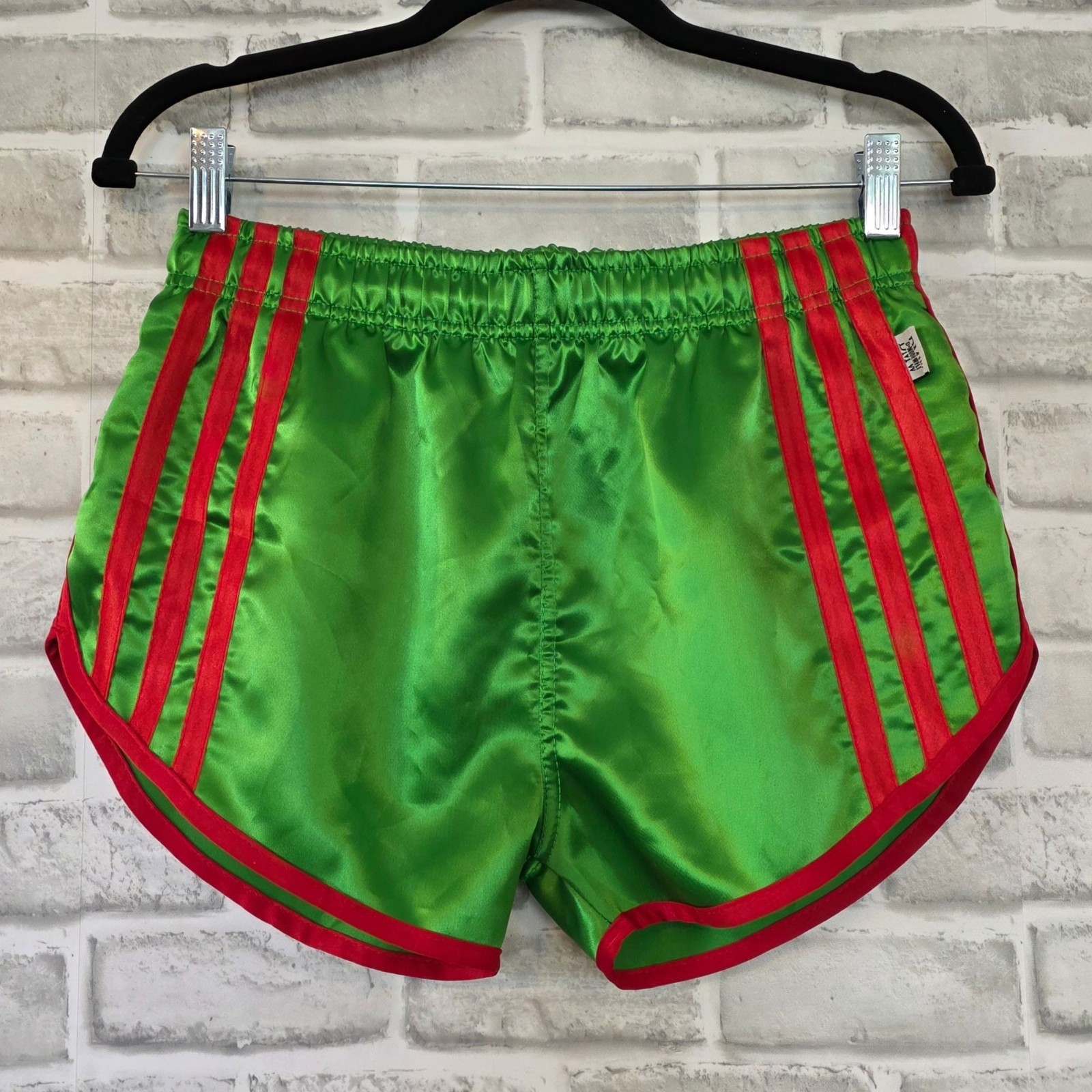 Vtg Glanz D Mode Welt Germany Satin Nylon Sprinter Shorts Green Red Striped S