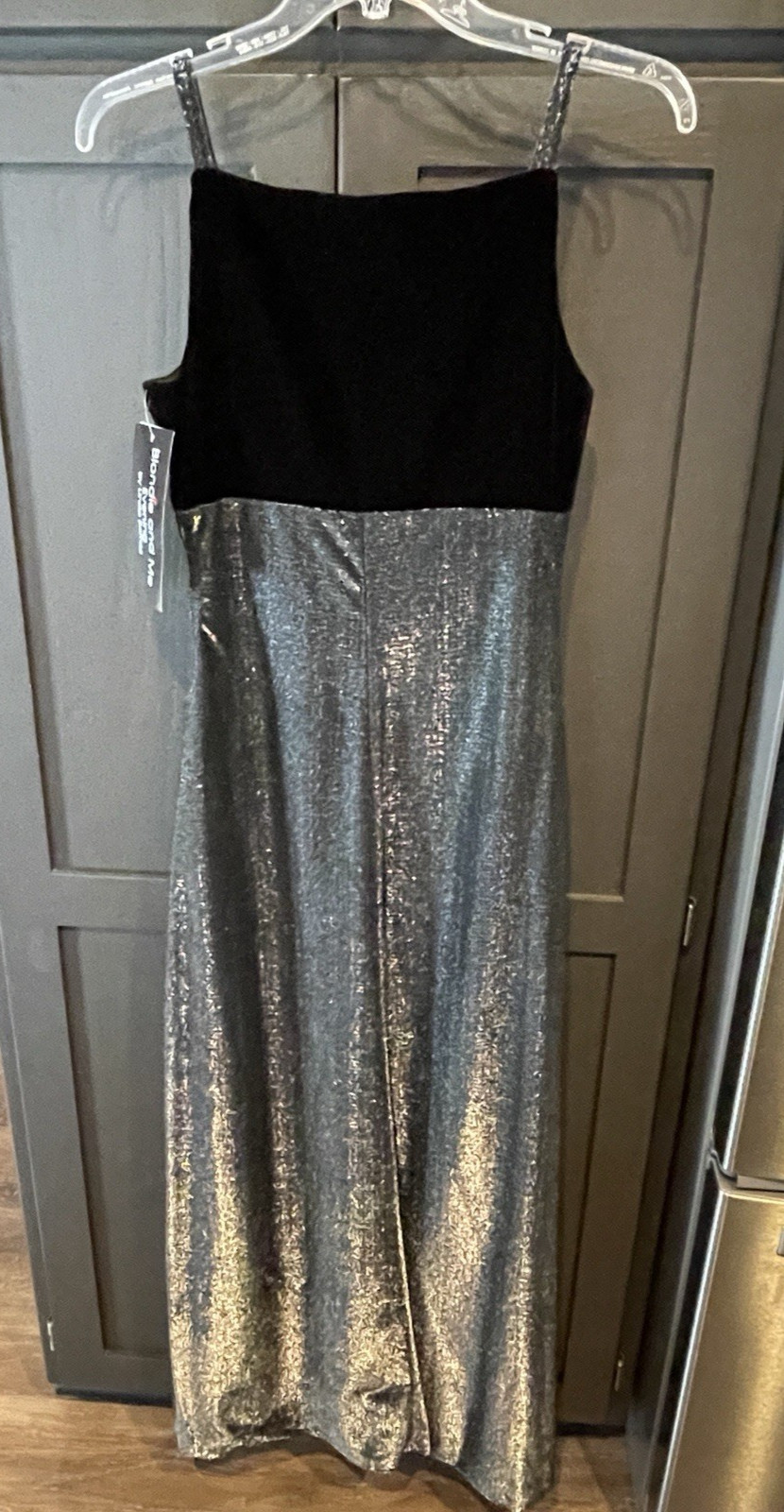 Vintage 90s Blondie and Me Evening Formal Dress Black Silver Velvet Size 5/6 NTW