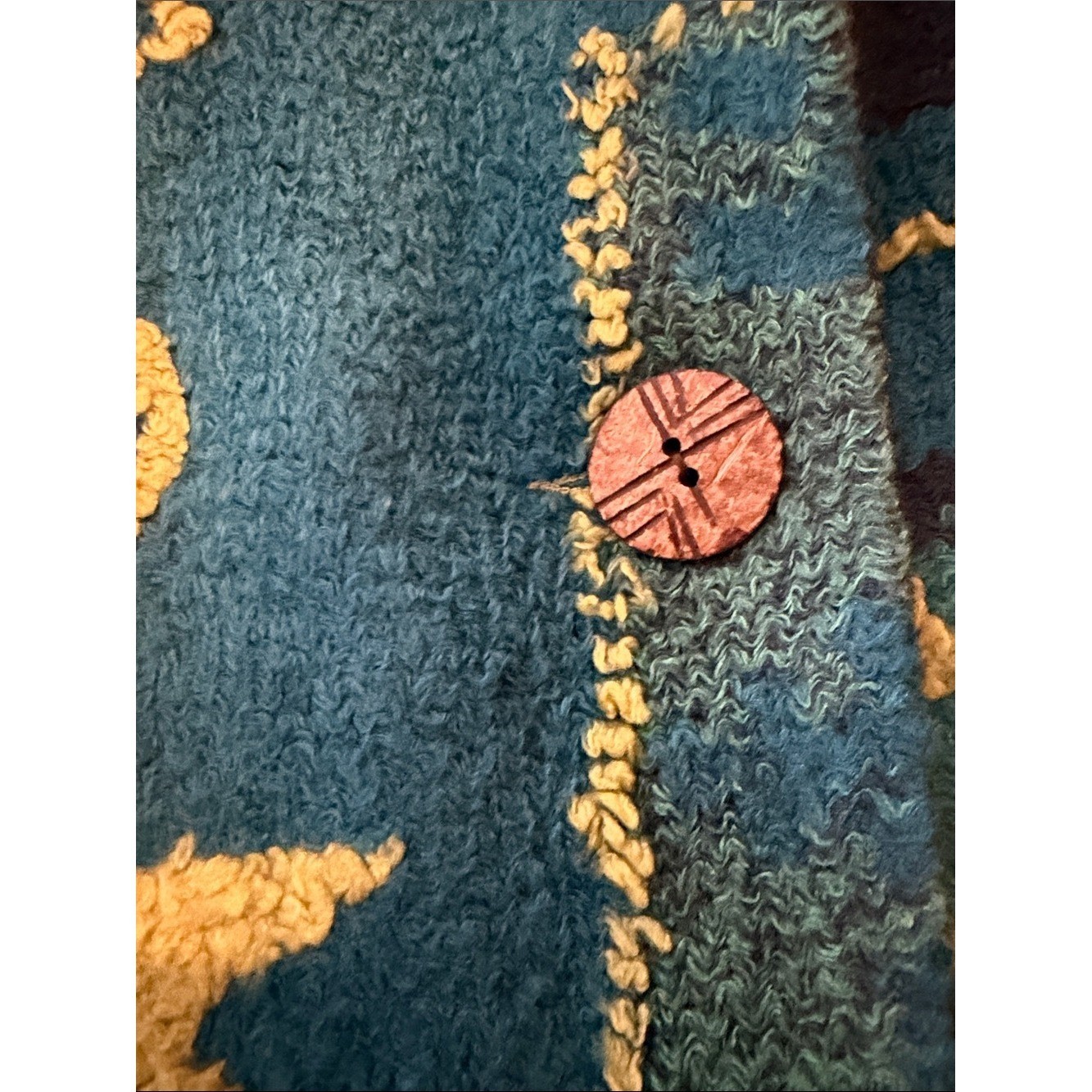 Vintage Wraps by Canvasbacks Artsy Abstract Vest Teal Green Boho Art to Wear