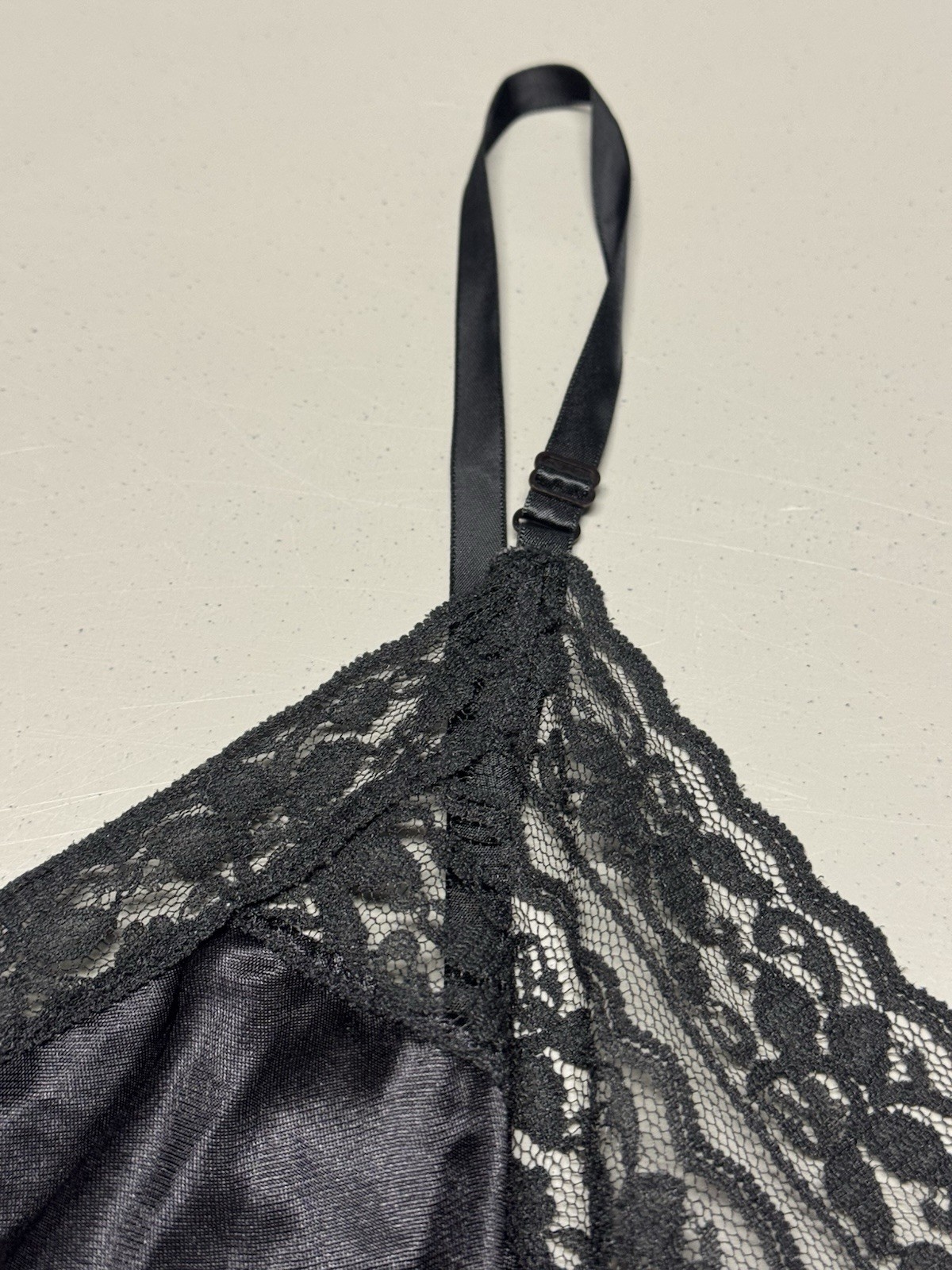 Vtg Sliperfection Sissy Full Slip Black Sz 44 Nylon Tricot Antron Silky Lace USA