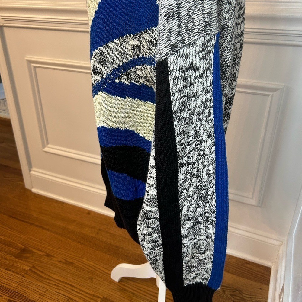 Vintage sweater turtleneck blue cream black gold colors size 46 XL.