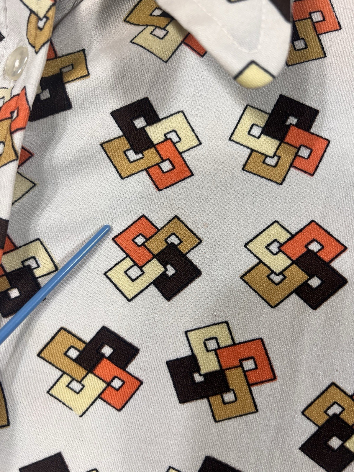 Tarri Vintage Polyester Button up Long Sleeve M Geometric Print Brown Orange