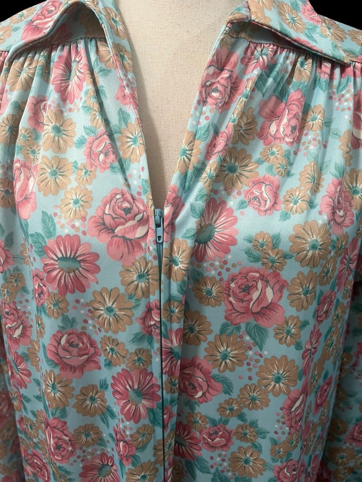 VTG T.V. Loungers Dressing Gown Robe House Dress Floral Granny core 1/4 Zip M