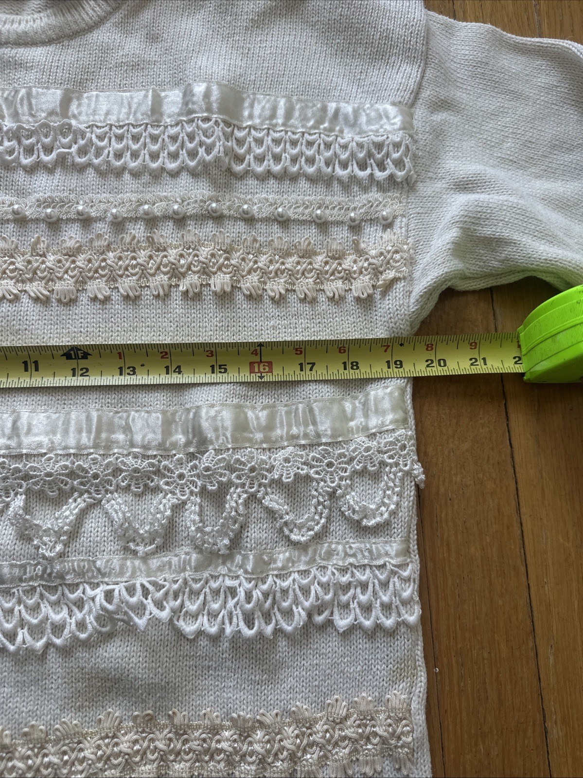 Vintage 90s Bonnie and Bill by Holly Cream Lace Ribbon Trim Sweater Fiarycore