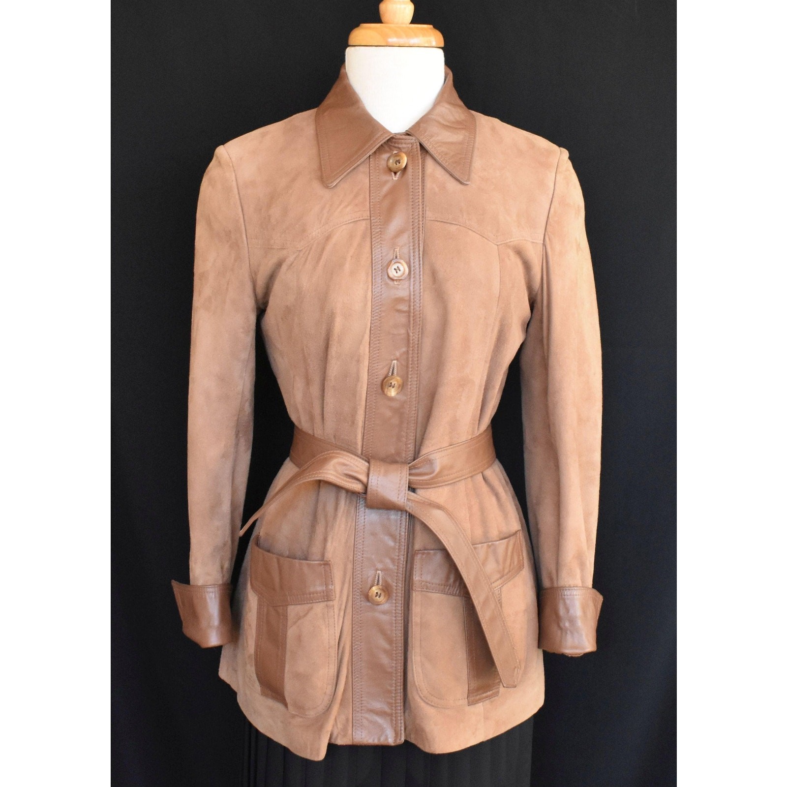 Vintage 70s New England Sports Wear Co Leather and Suede Jacket Coat, Sz S Small
