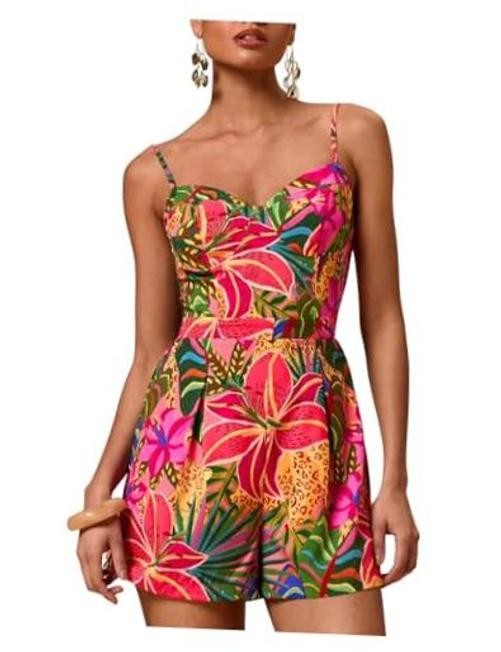 Women’s Spaghetti Strap Floral Print Wide Leg Romper Short Large Multi