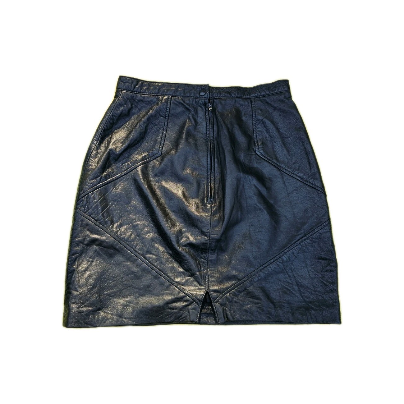Mini Skirt Black Leather Size 10 High Waist Front Slit 90s Grunge Y2K VTG