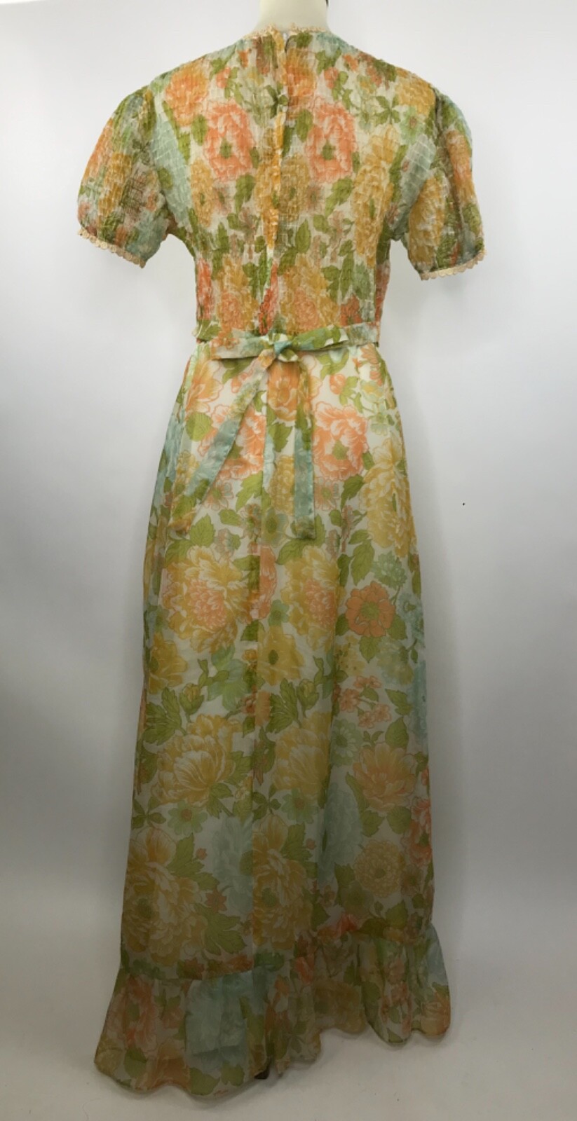 Vintage Maxi Dress Cottagecore Floral Ruffles Lace Trim Hippie BOHO Size 13?