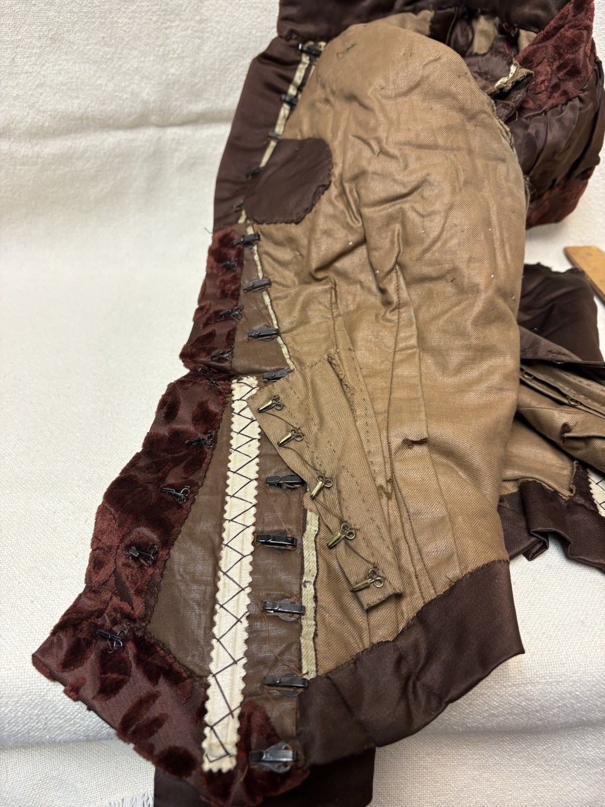 Antique Victorian Satin Velvet Brocade Corset Vest Undergarment Top