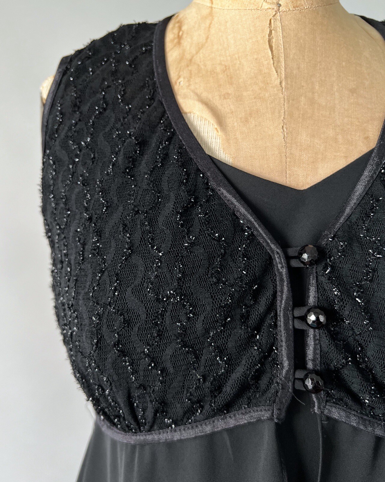 Vintage 1990s Black Chiffon Lace Babydoll Mini Slip Dress Sheer Overlay Sz M