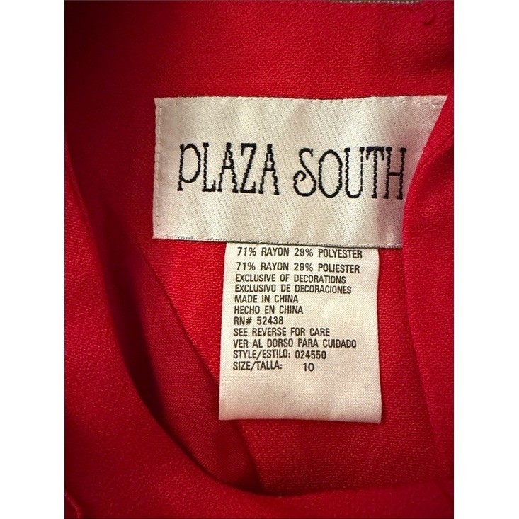 Plaza South Red Beaded Embroidered Vtg Maxi Dress Womens 10 Formal Long Sleeve