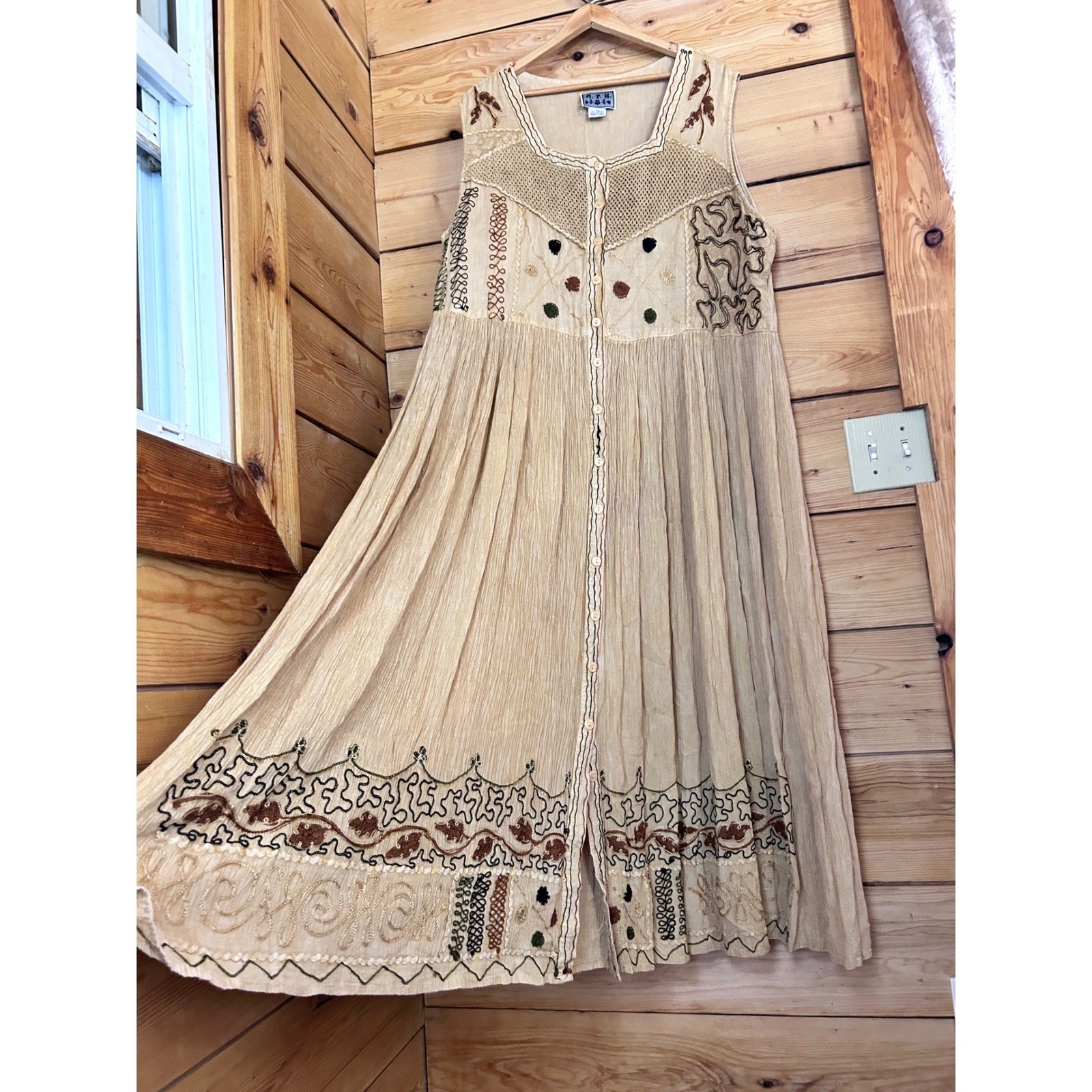Vintage Rayon Gauze Dress Womens 2X Tan Whimsigoth Fairycore Boho MPH