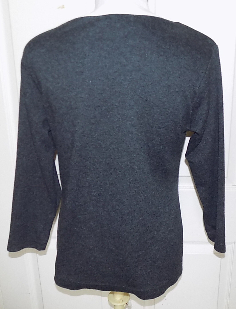 Vintage 70s 80s Gray Acrylic Pullover Aron Top White Trim Bow Size Small B36 ***