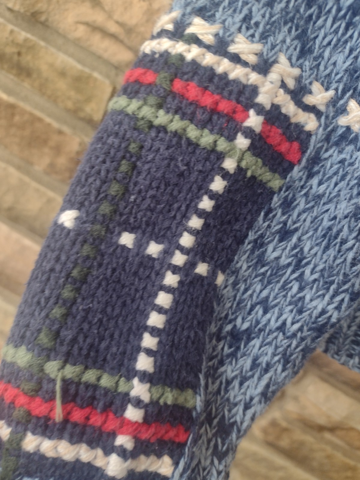 Nutcracker Ramie Cotton Blue Patchwork Cardinal Holiday Sweater Medium