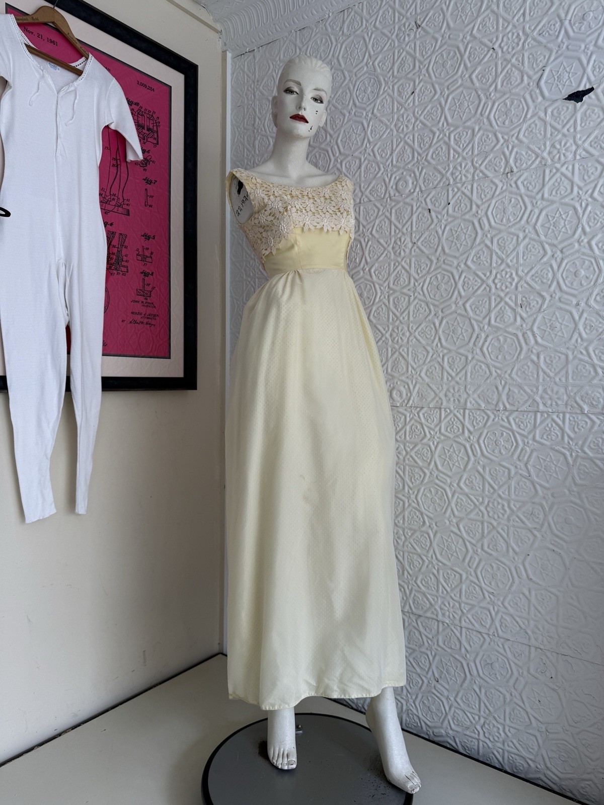vintage 1960s prom gown yellow floral bridesmaid tank dress maxi xs formal