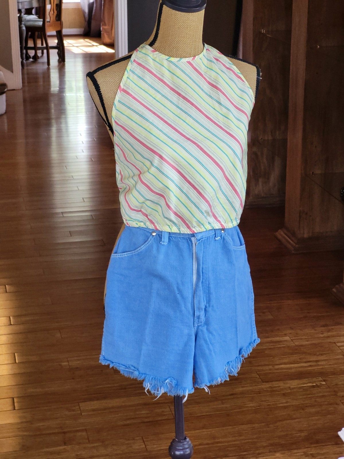 Vintage 70s Maverick Misses 13/14 Slim (Size4) Blue Cut Off Shorts