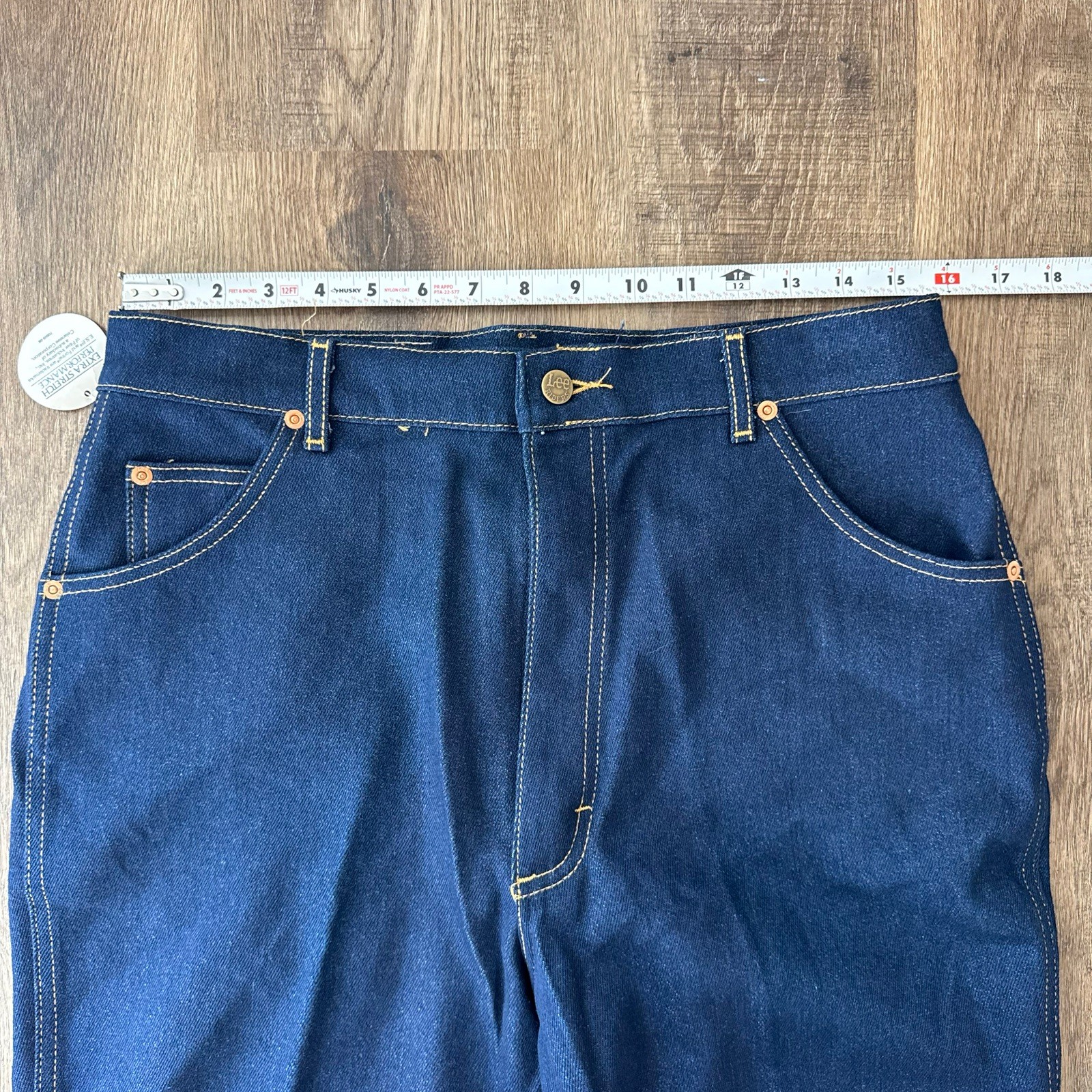 Vtg 70s 80s Lee Riders Jeans Dark Wash High Rise Talon 42 Creased USA Made Sz 18