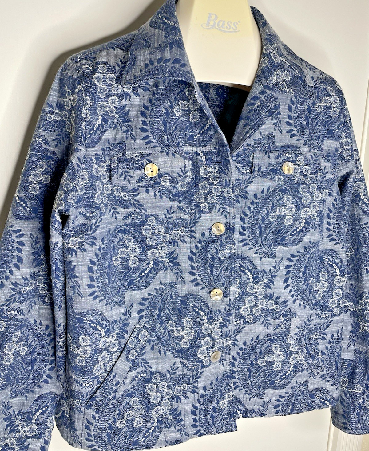 Vintage Rebecca Malone Size Large Blue Paisley Floral Quilted Jacket Blazer