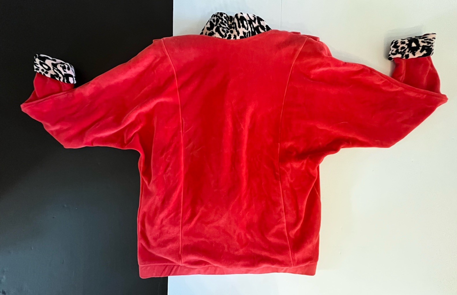 Vintage 90s Neiman Marcus M Red Velour Animal Print Track Suit Jacket Pants Set