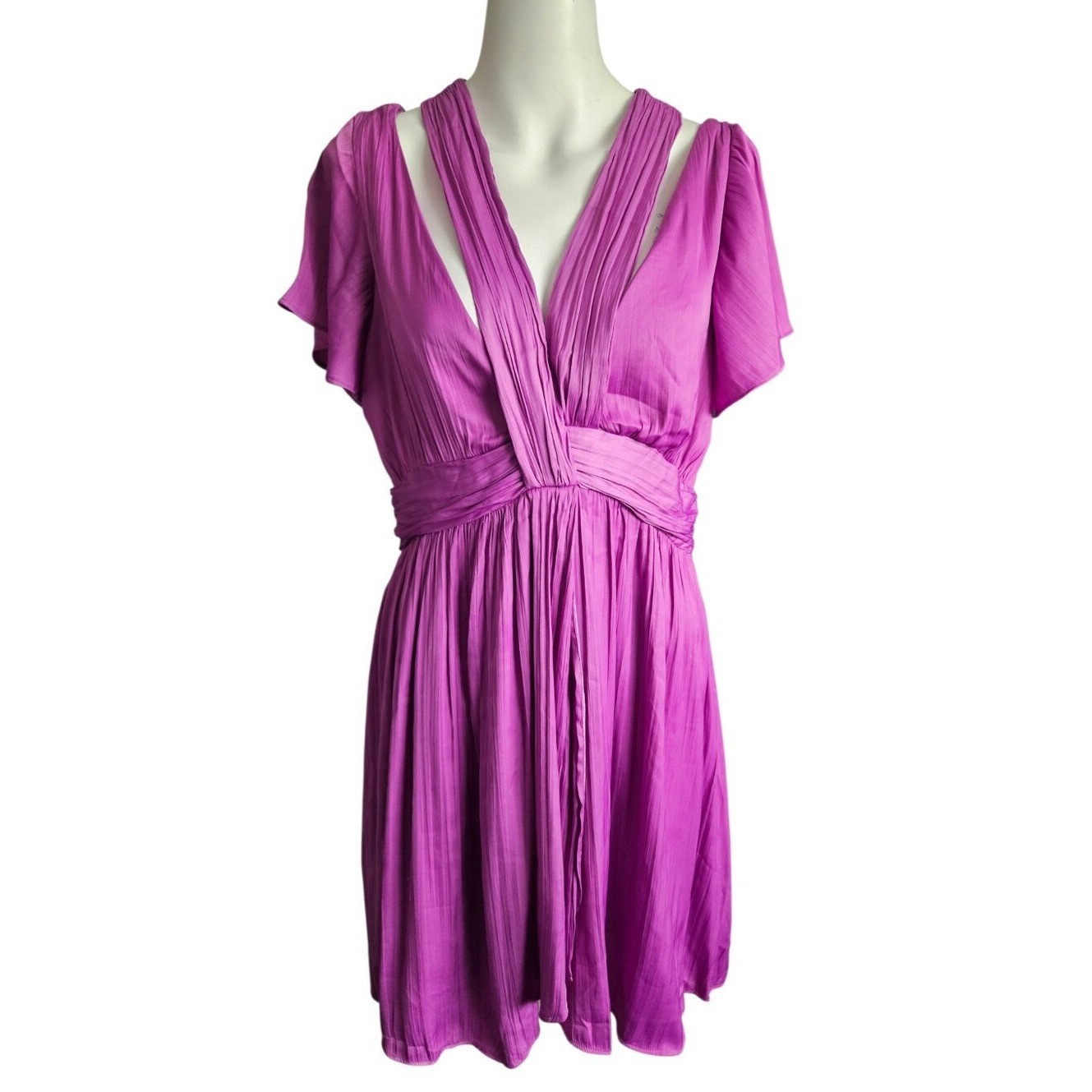 By Anthropologie Pleated V-Neck Vibrant Mini Dress Sz 8 Purple Date Night Flowy