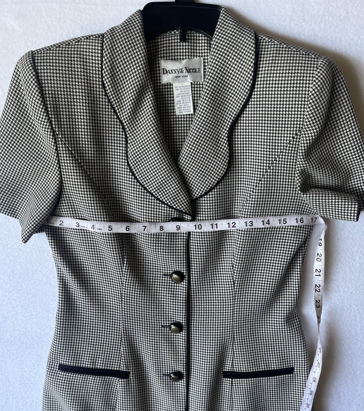 VTG 80s Danny & Nicole New York Houndstooth Sheath Dress Size 8 Gold Buttons USA