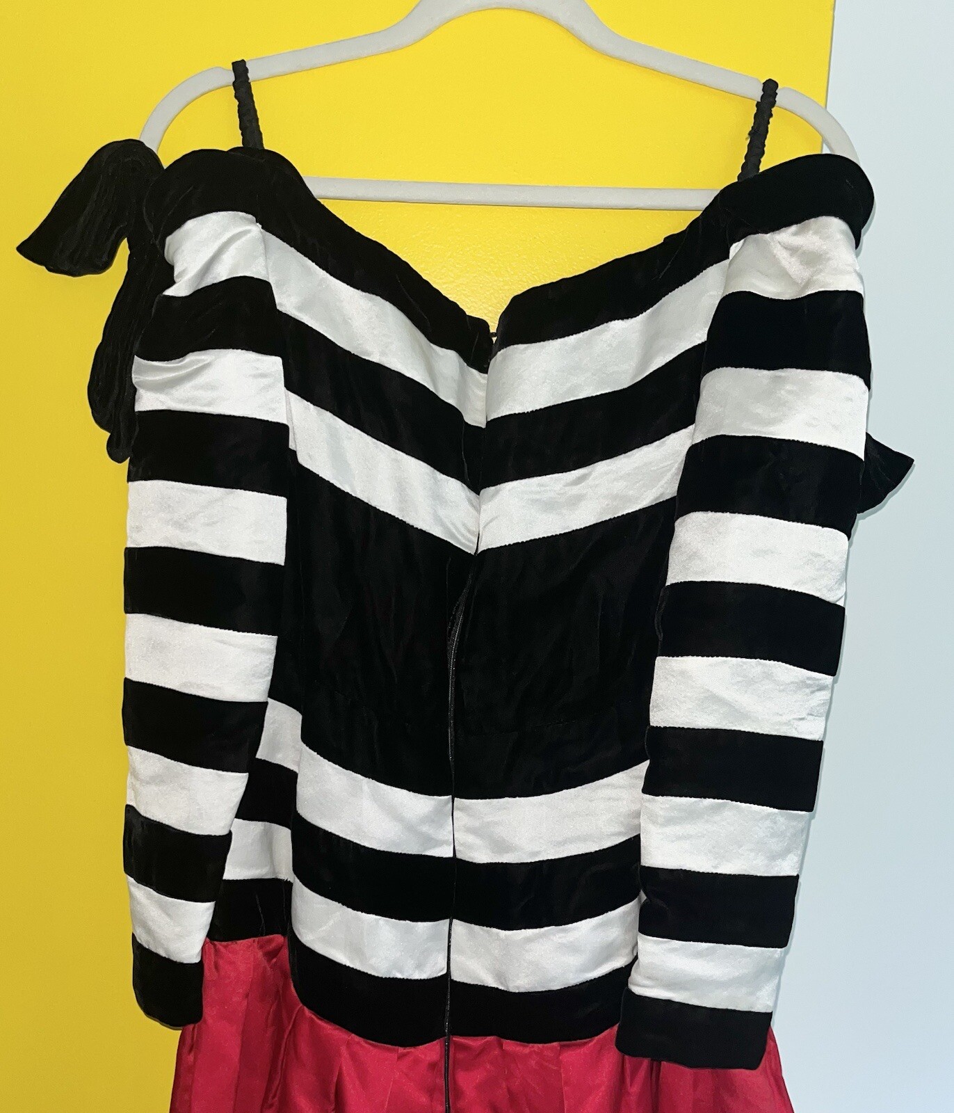 Vintage 1980s Fernando Pena Black White Red Dress Satin Velvet Bows Unique Rare