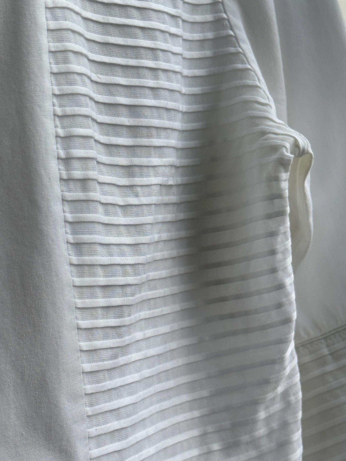 Vintage Rayure Paris white cotton woman blouse, cut out neckline, FR 40 – S