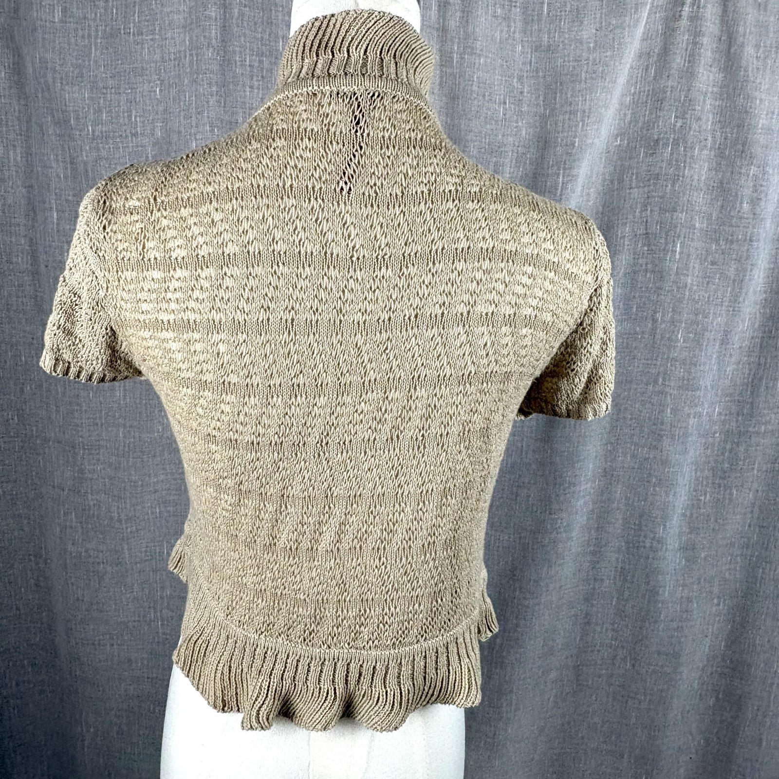 Y2K Sand Color Cropped Cardigan Summer Sweater Sz Large Shrug Bolero Whimsigoth