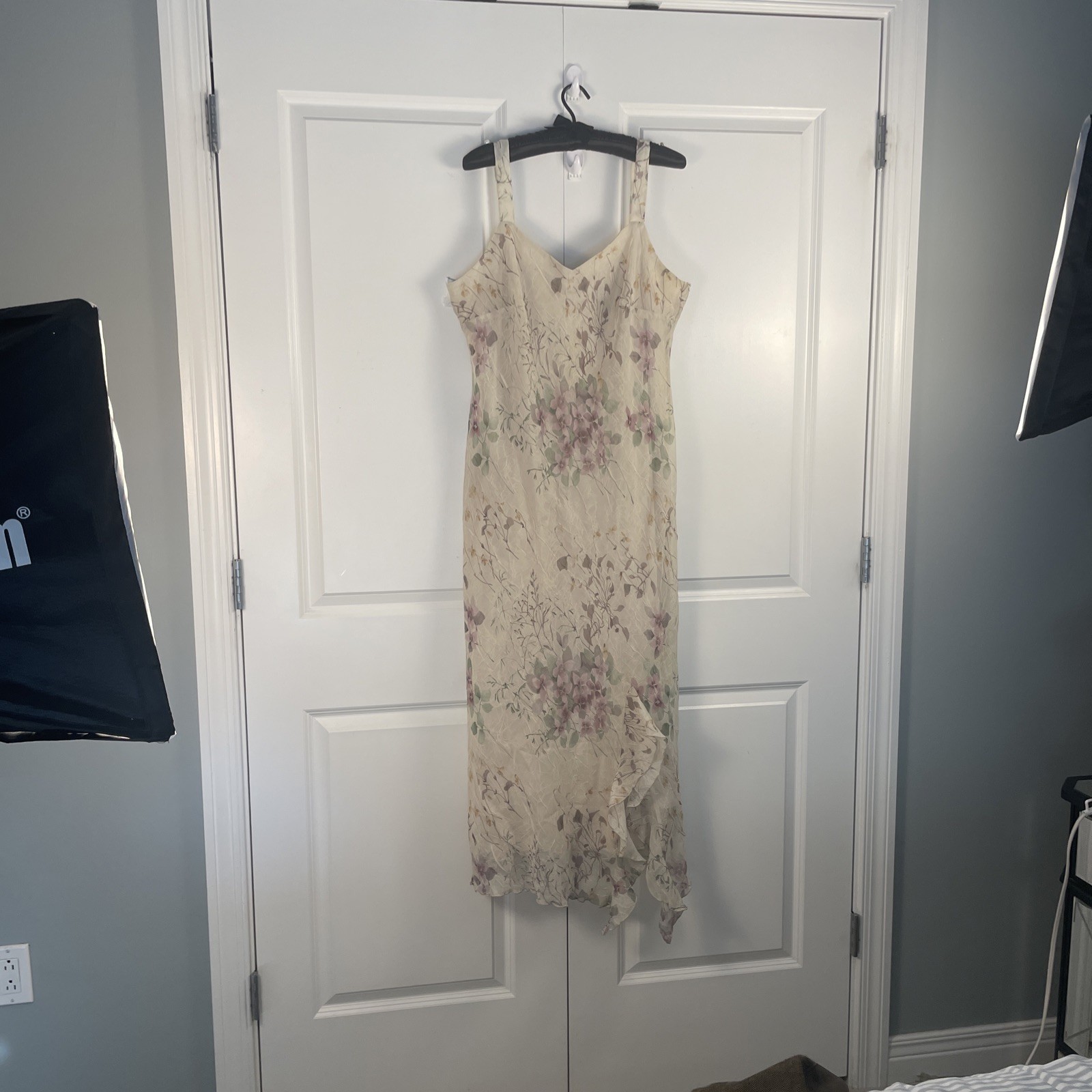Vtg 90’s R+M Richards Maxi Dress 16 Cream Floral Boho Fairy Assymetric Coquette