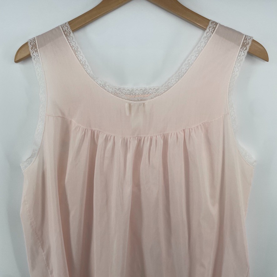 Vintage BARBIZON Nightgown L Pink Babydoll Sleeveless Lace Trim Pintucks Cottage