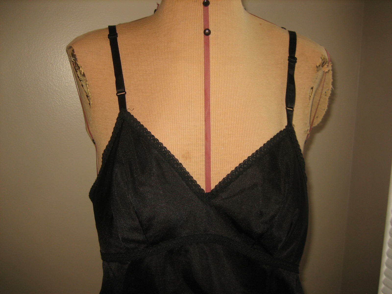 LORRAINE Nylon Black Full Slip, Cut To Length and Lace Hem – Size 34 Tall