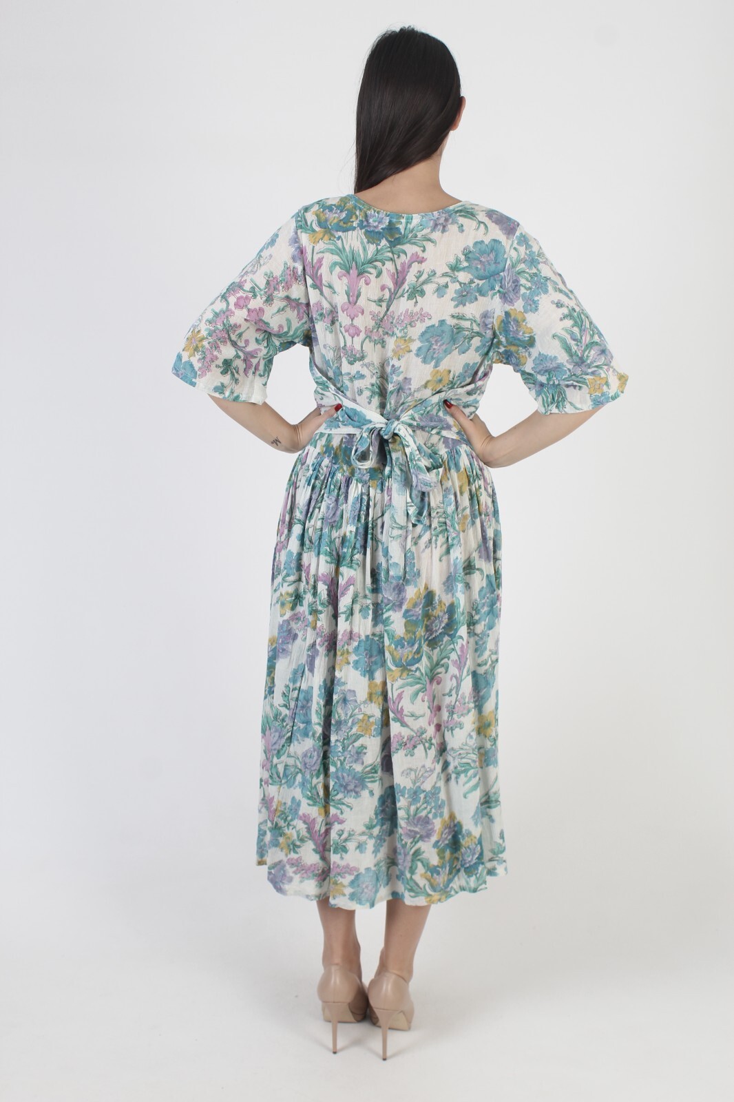 Bila White India Gauze Dress Vintage Floral Cotton Baggy Grunge Boho Sundress M