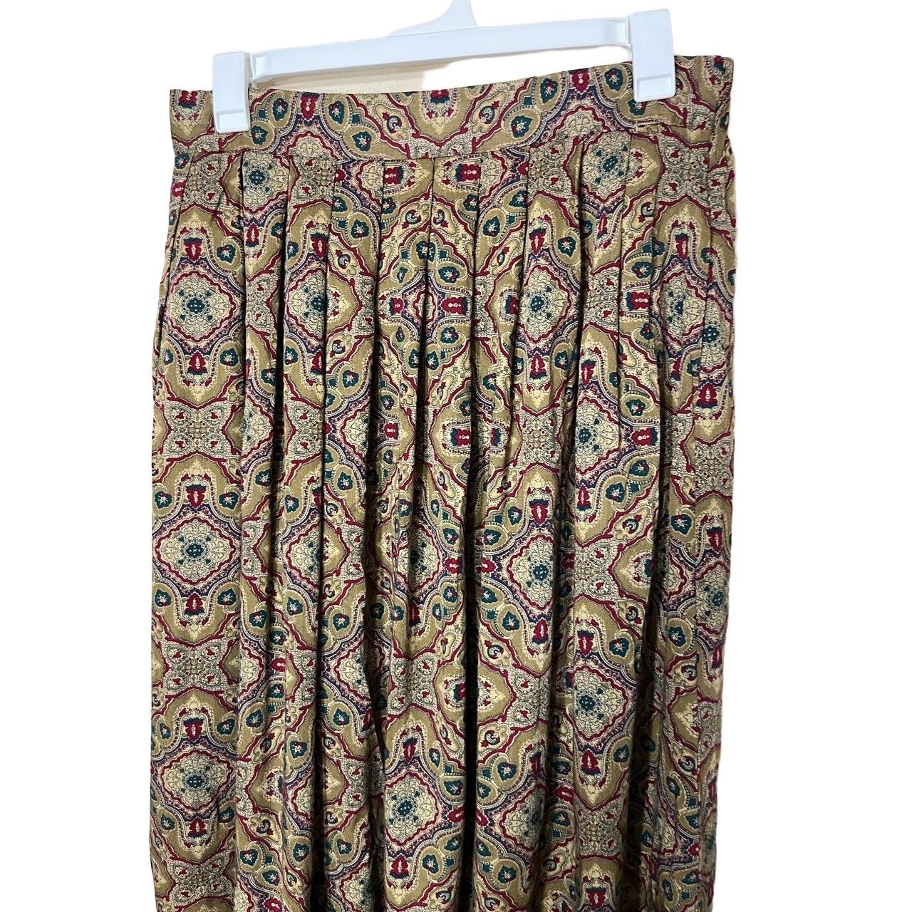 Michael Taylor Skirt Womens Size 2X Tan Vintage Midi Pleated Boho Ornate