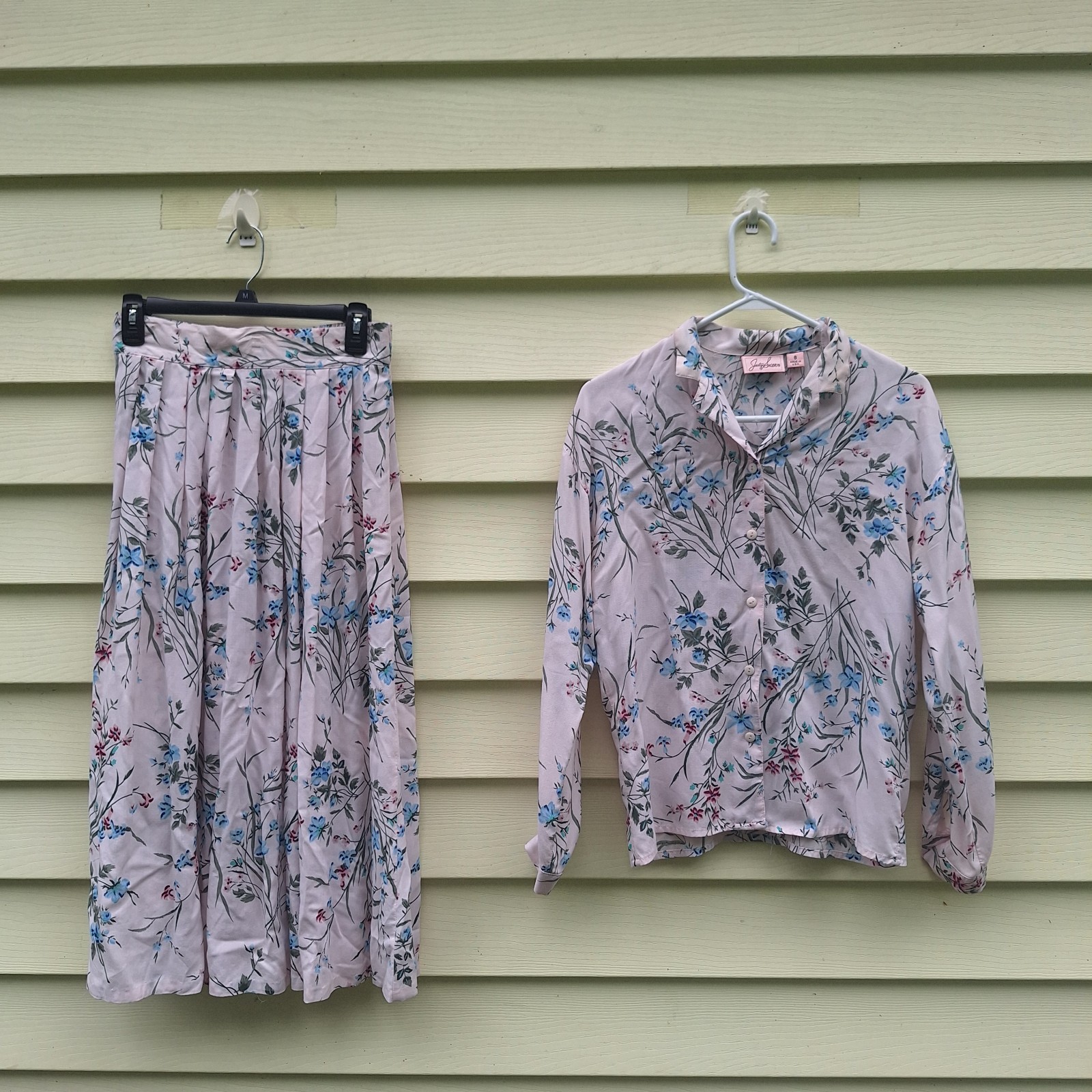 Vintage Jaclyn Smith 2 Piece Skirt Set Women 8 12 Pin Floral Rayon USA Flowy 90s