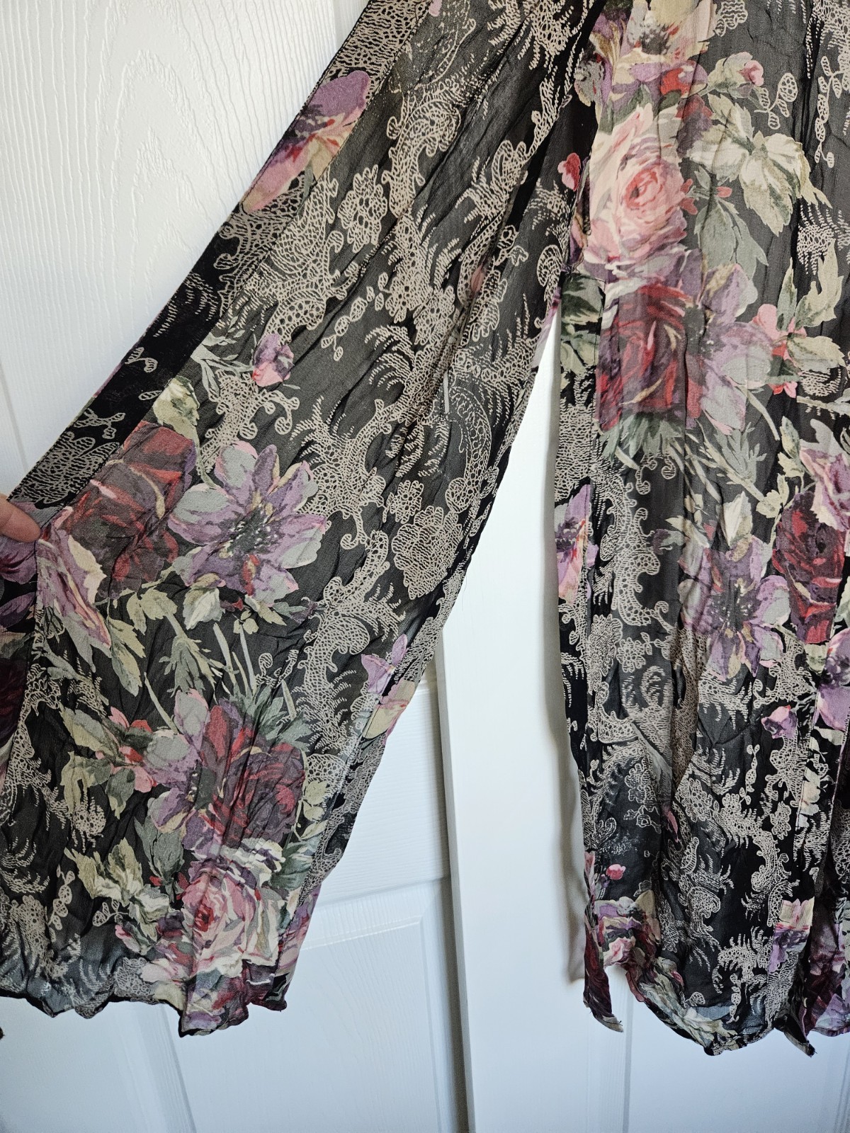 Vtg Lola P. Sheer Asian Ethnic Panel Floral Paisley Cheongsam Qipao Gown Top M