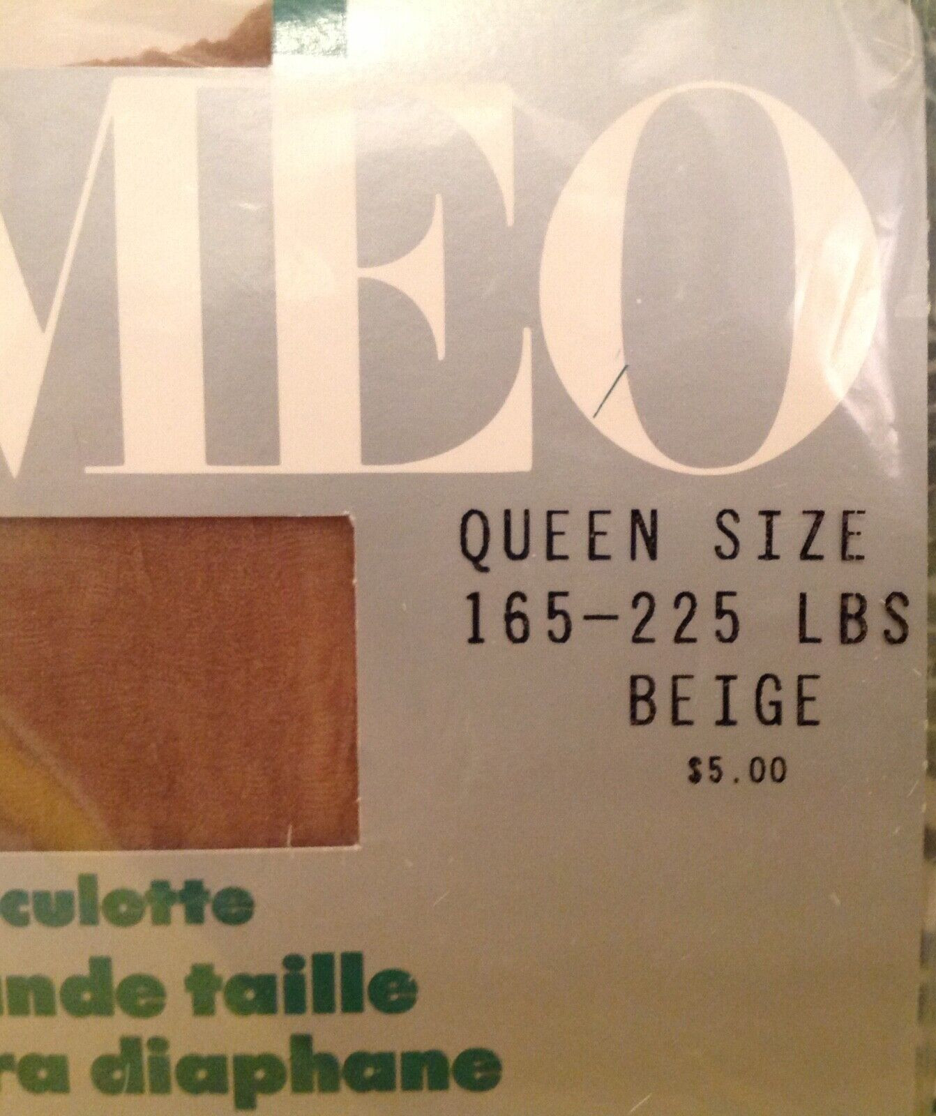 Vintage Pantyhose Cameo Sheerest Color Beige Queen Size 165-225 BCAQ02