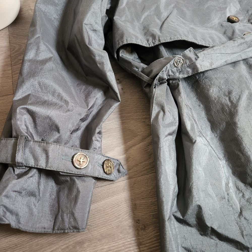 Vintage Fleet Street Green Rain Trench Jacket Size 4 Lined Double Breasted Flap
