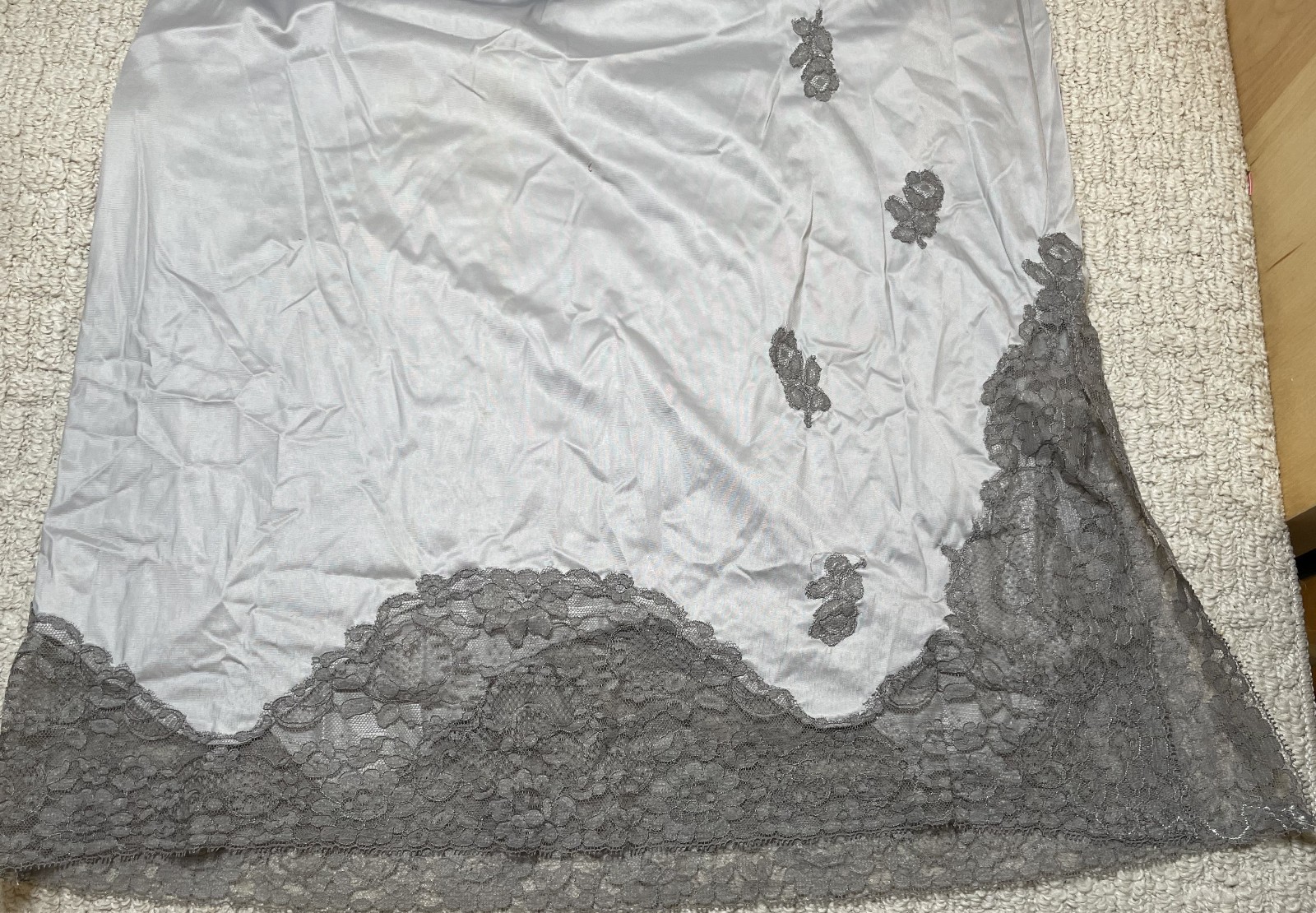 Vintage 40s 50s Van Raalte Gray Purple Half Slip M Lace Floral Satin Suavette