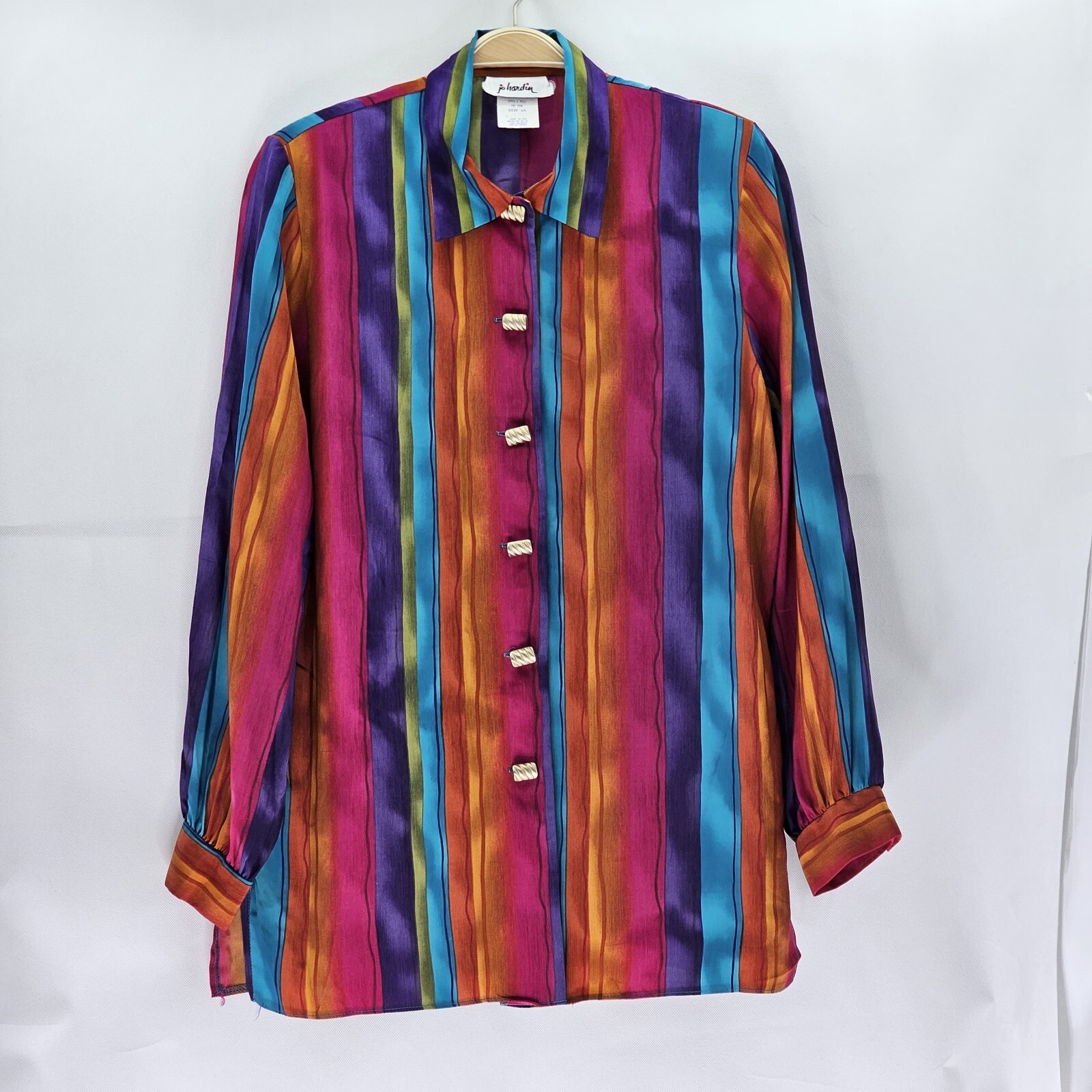 Vintage Jo Hardin Women Size 10 Multicolor Polyester Button-Down Shirt