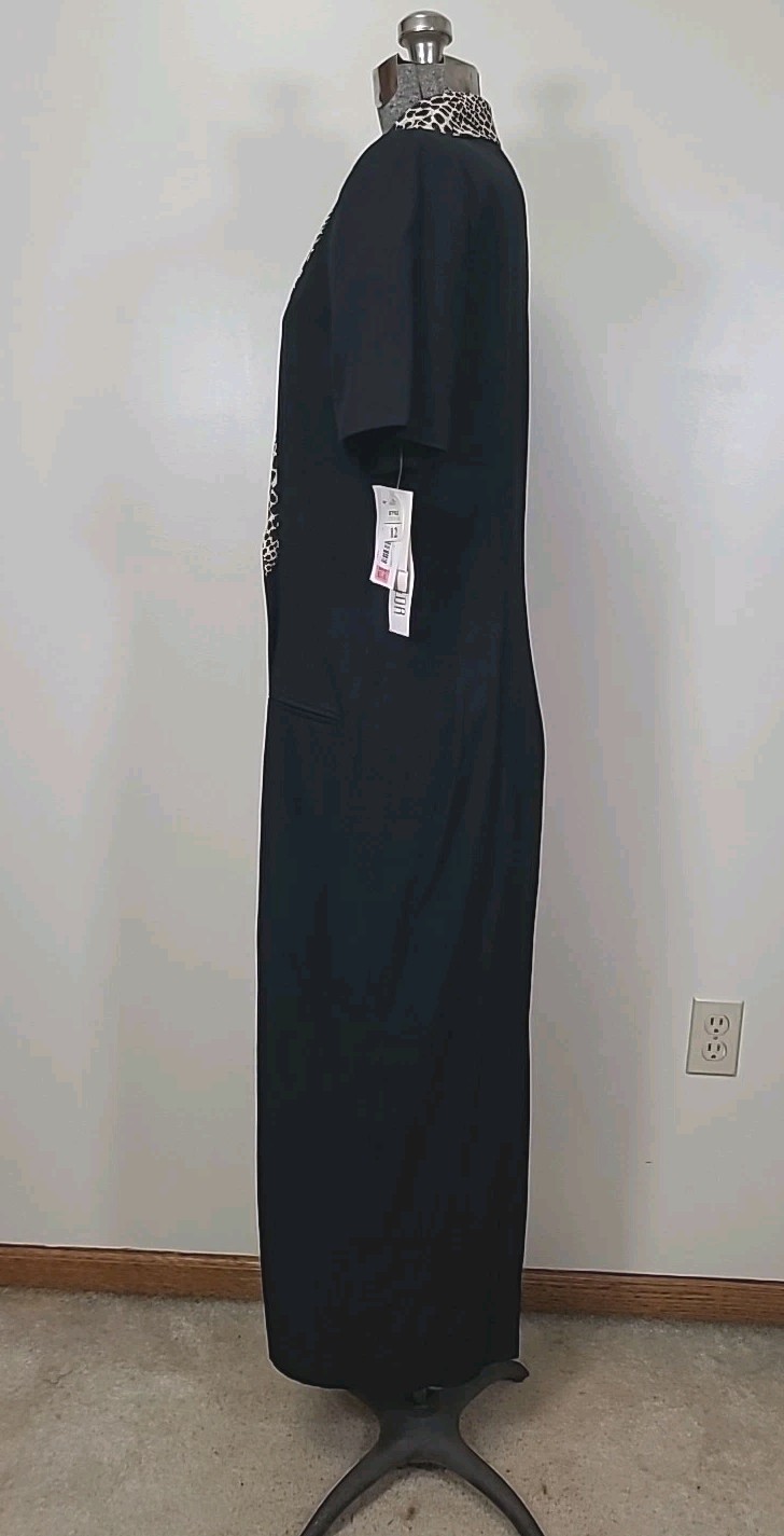 Vtg Julian Taylor Dress 12 Black Animal Print Double Breasted Long NOS 90s