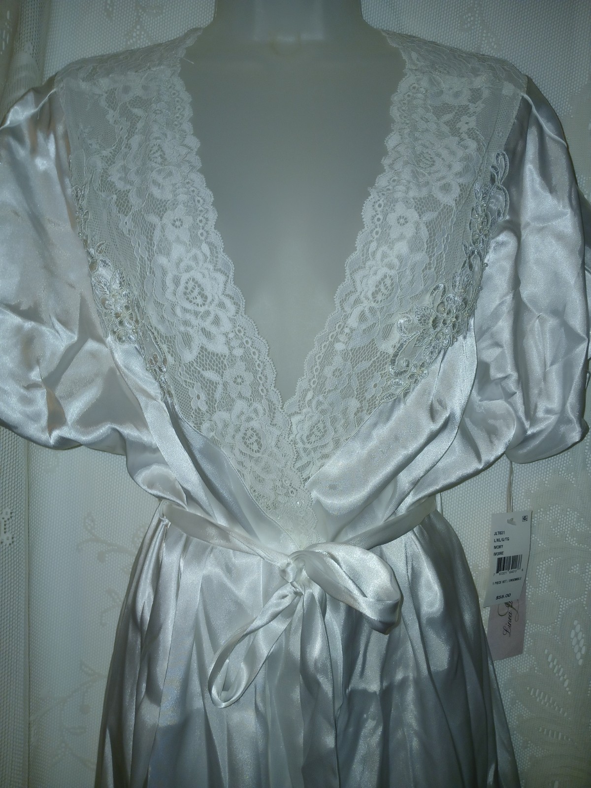 Vintage Linea Donatella White Liquid Satin Sequin Pearl Bridal Robe XL NWT