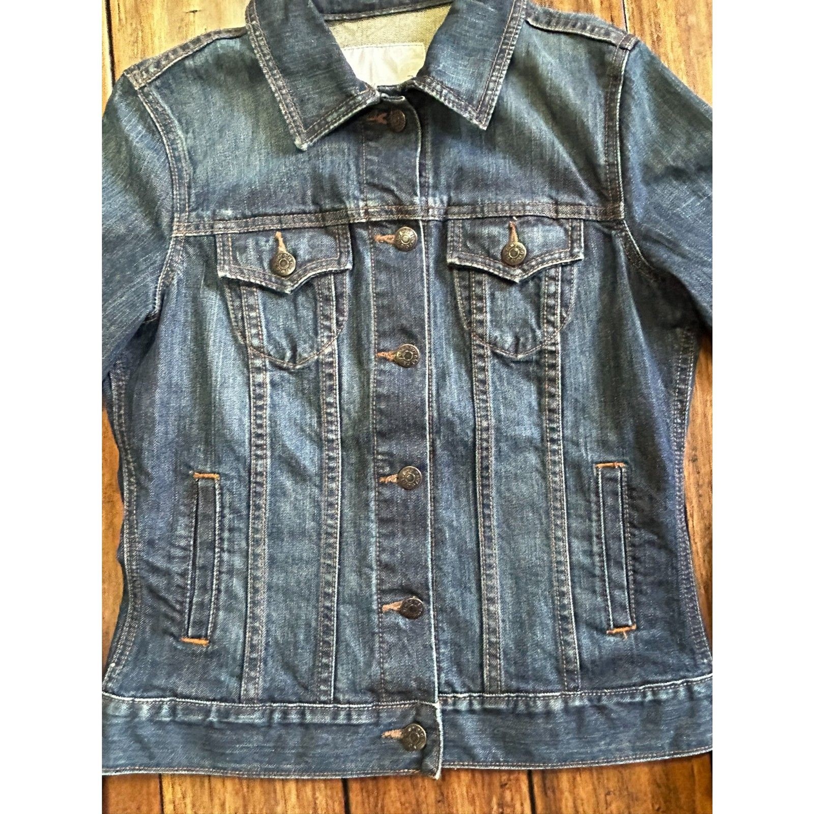 Old Navy Denim Jacket Womens Small Dark Wash Trucker Jean Jacket Button Front