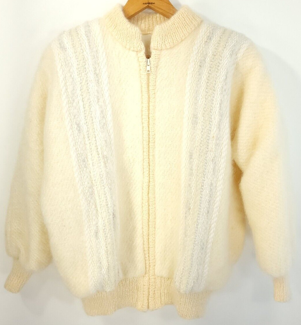 Vintage Wool Mohair Zip Front Sweater Jacket Jinx Senior Women’s Medium Cream