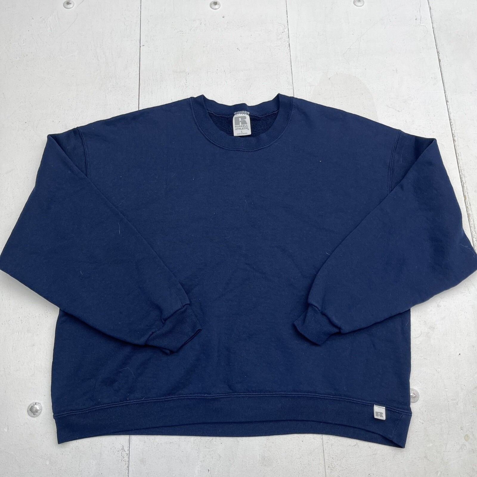 Vintage Russell Athletic Navy Blue Crewneck Pullover Sweatshirt Womens Large