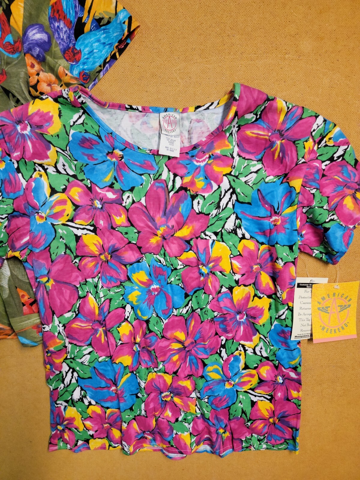 Lot 2 Vintage American Weekend Abstract Blouse Colorful 80s Art Made in USA Sz M