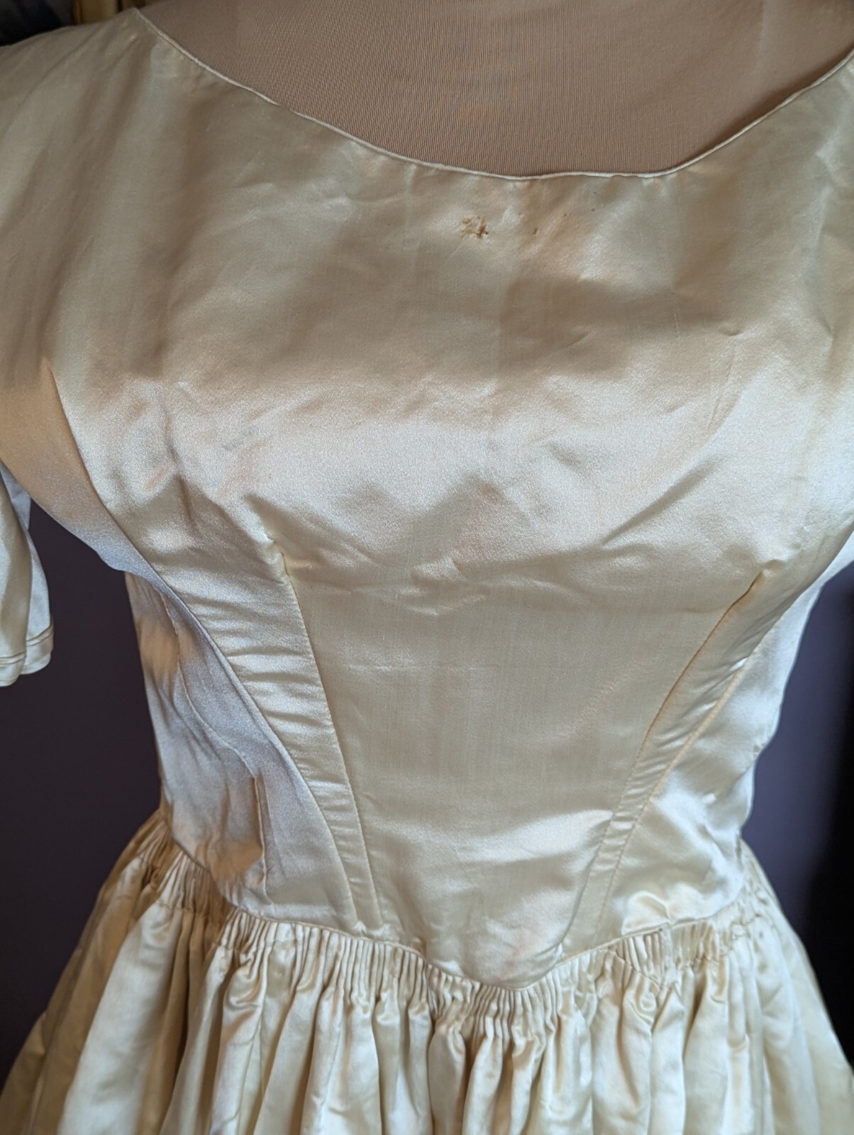 RARE Elegant Antique ca 1850’s Silk/Satin Wedding Dress Gown Handmade Museum