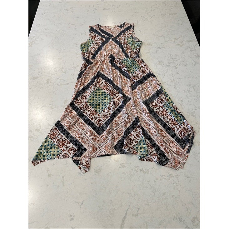 Style & Co Printed Handkerchief-Hem Dress Boho Festival Gypsy Chic Size Large